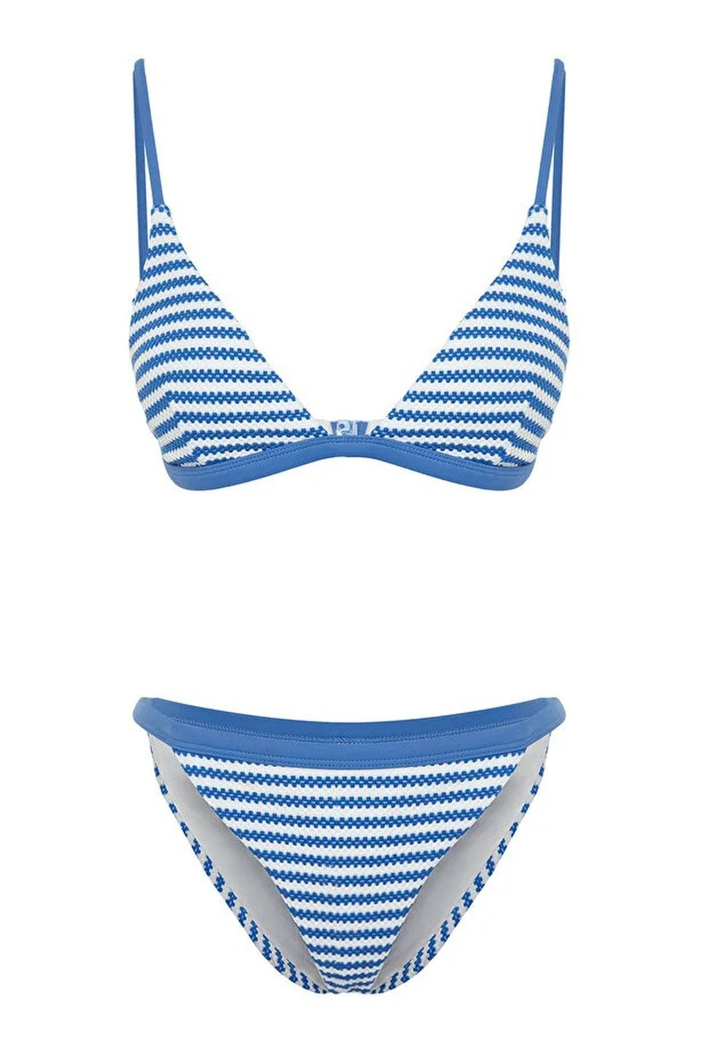 Striped Textured Triangle Padded Regular Waist Bikini Set