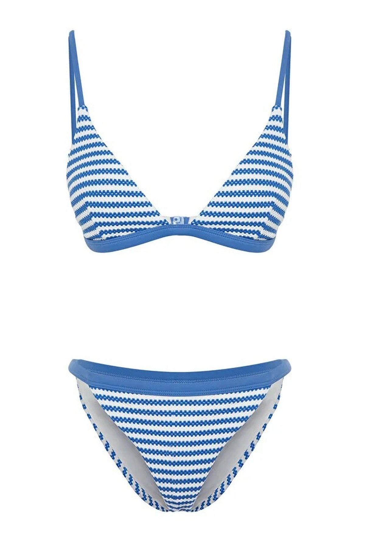Striped Textured Triangle Padded Regular Waist Bikini Set