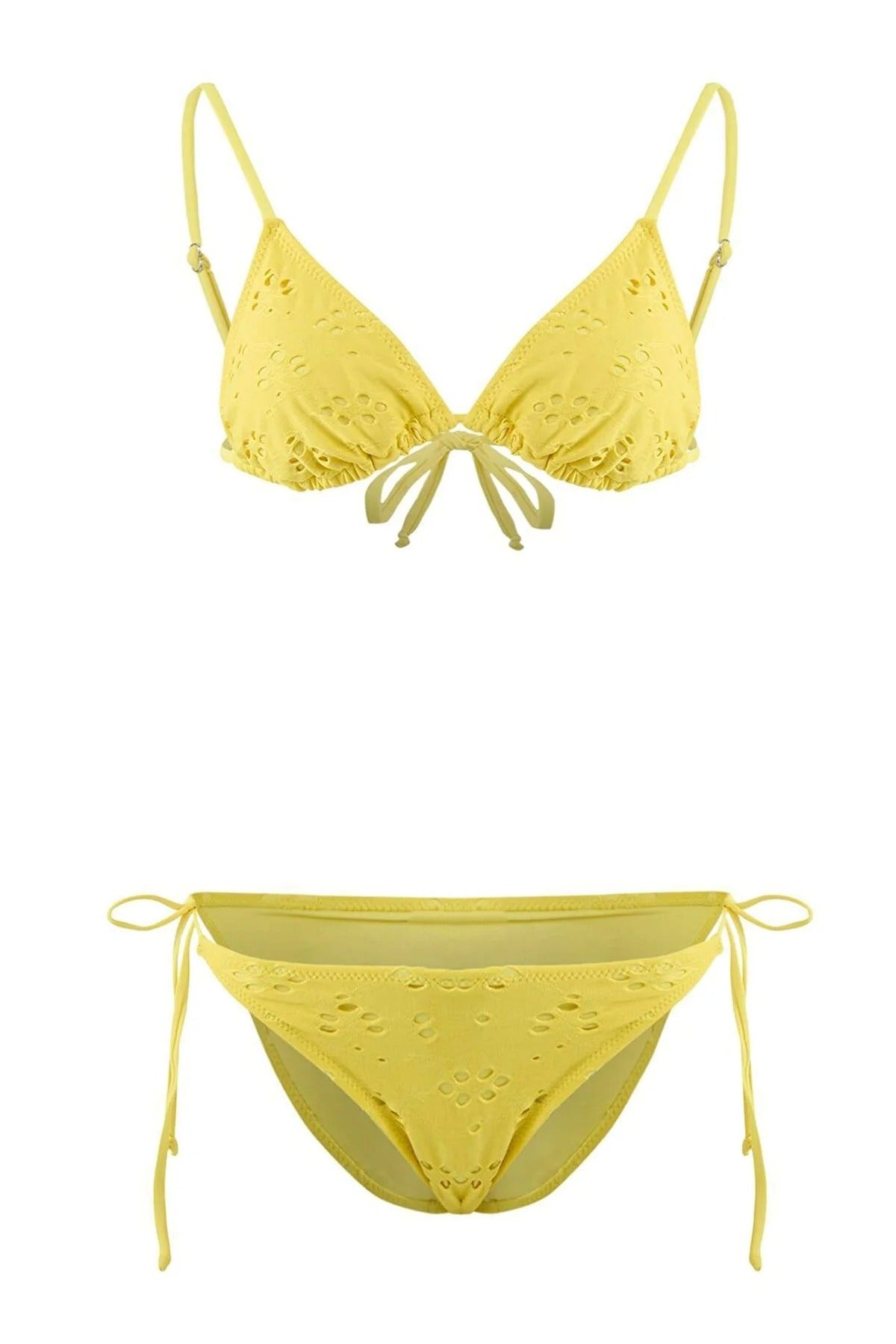 Textured Triangle Tie Regular Waist Bikini Set