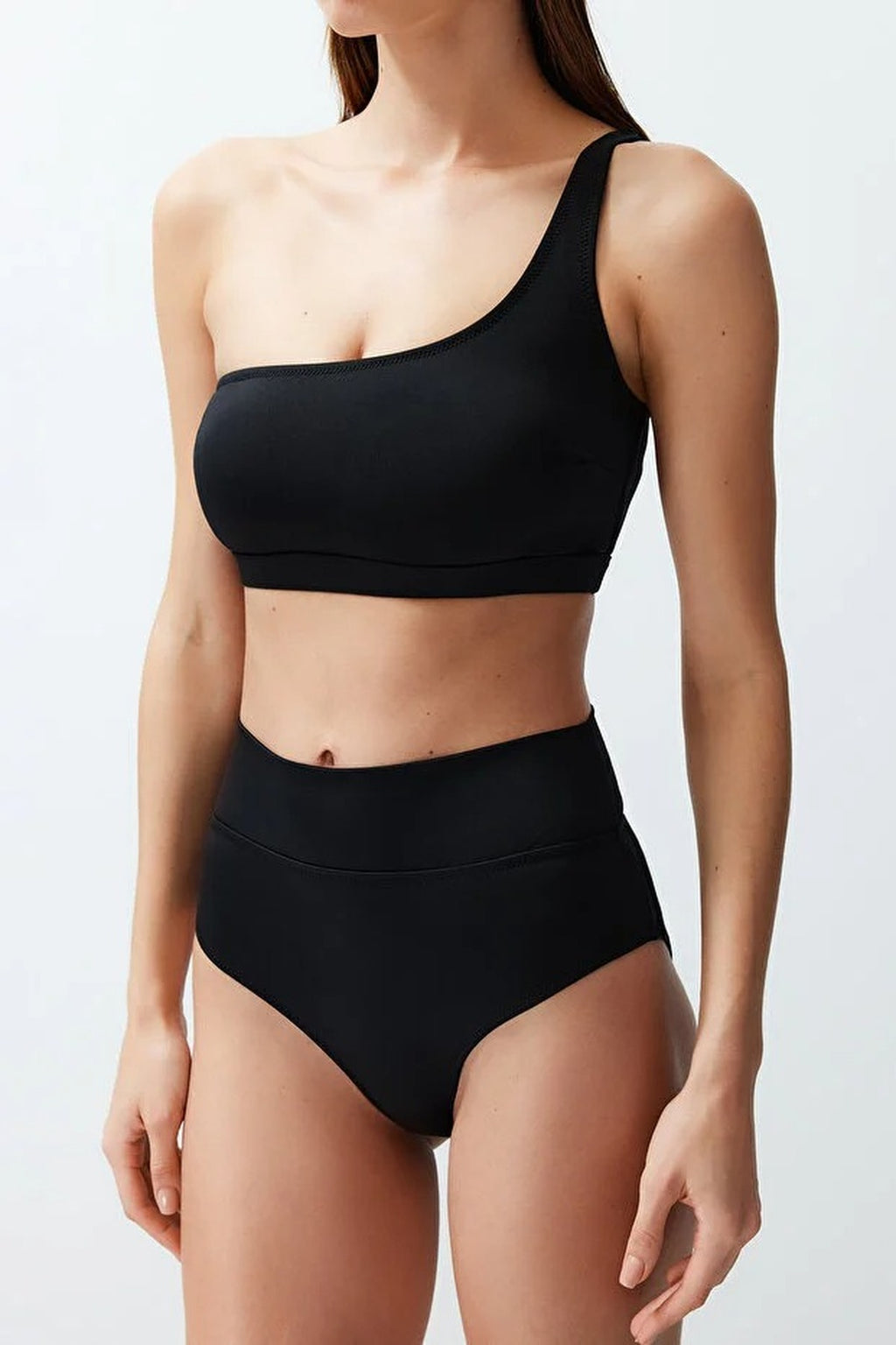 One-Shoulder Covered Hipster High-Waisted Bikini Set
