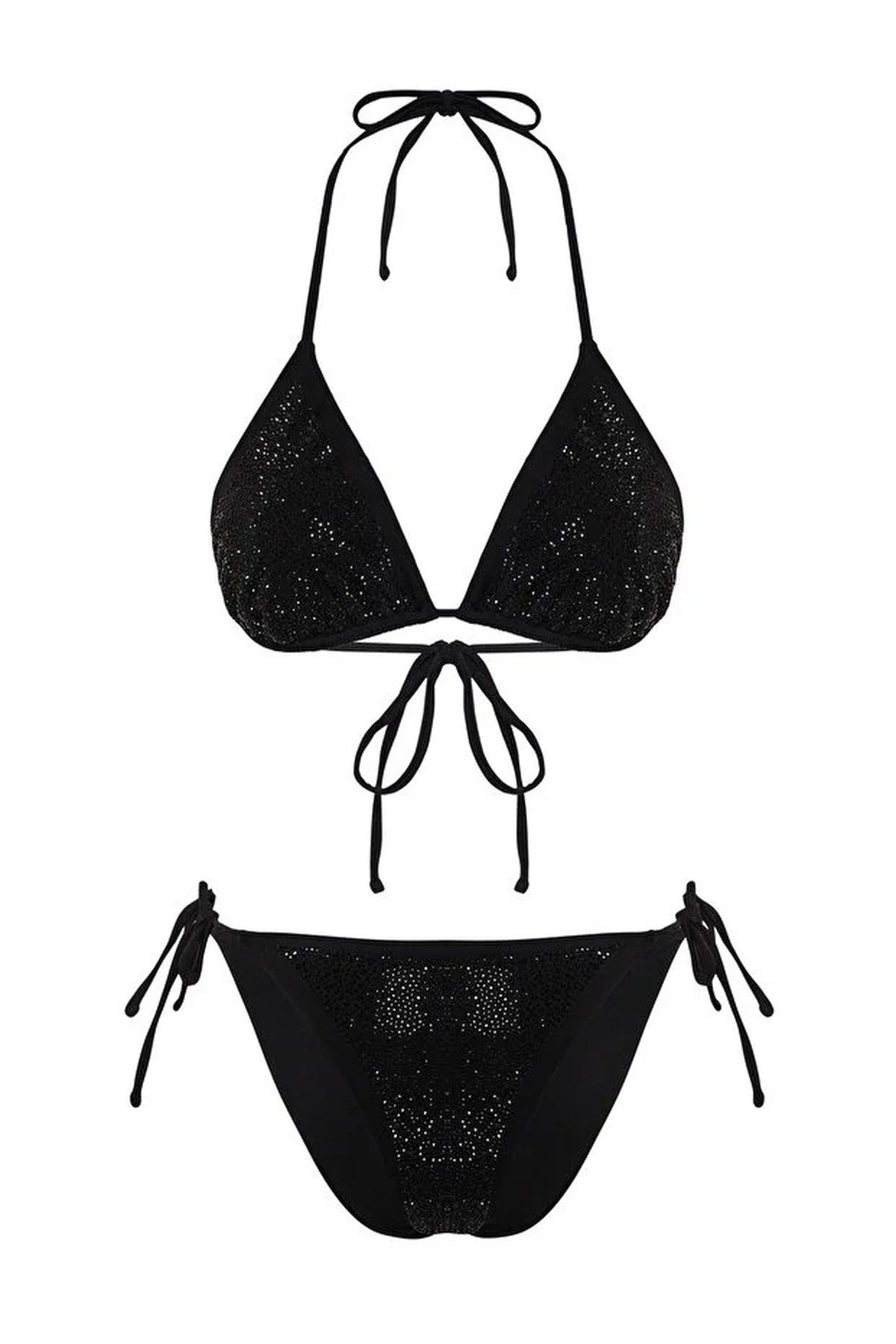 Stone Print Triangle Covered Brazilian Regular Waist Bikini Set