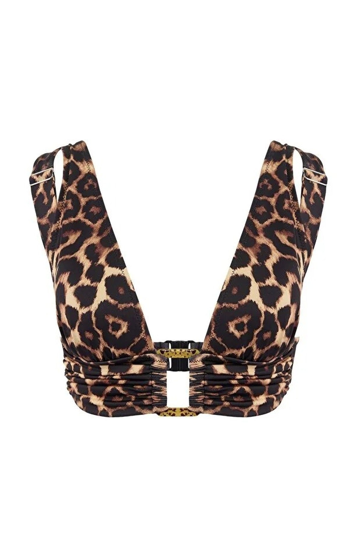 Leopard Print Triangle Covered Bikini Top with Accessories