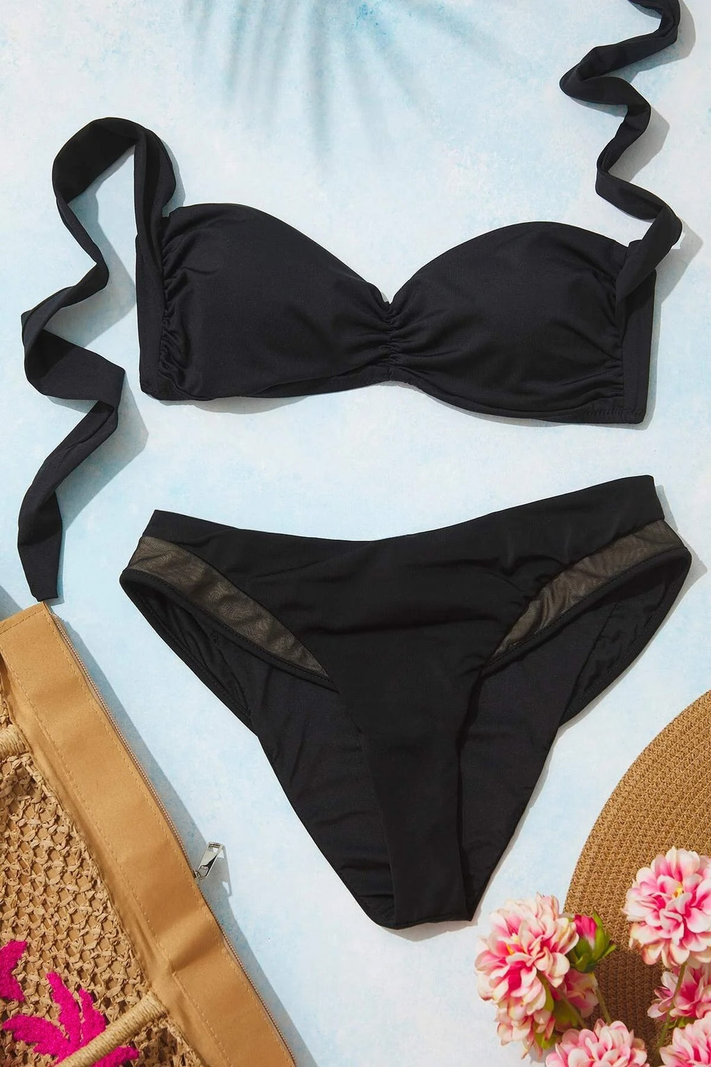Ruched Bralette Covered Bikini Top