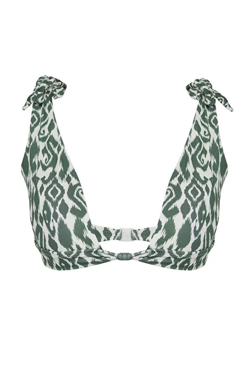 Patterned Knotted Triangle Covered Bikini Top