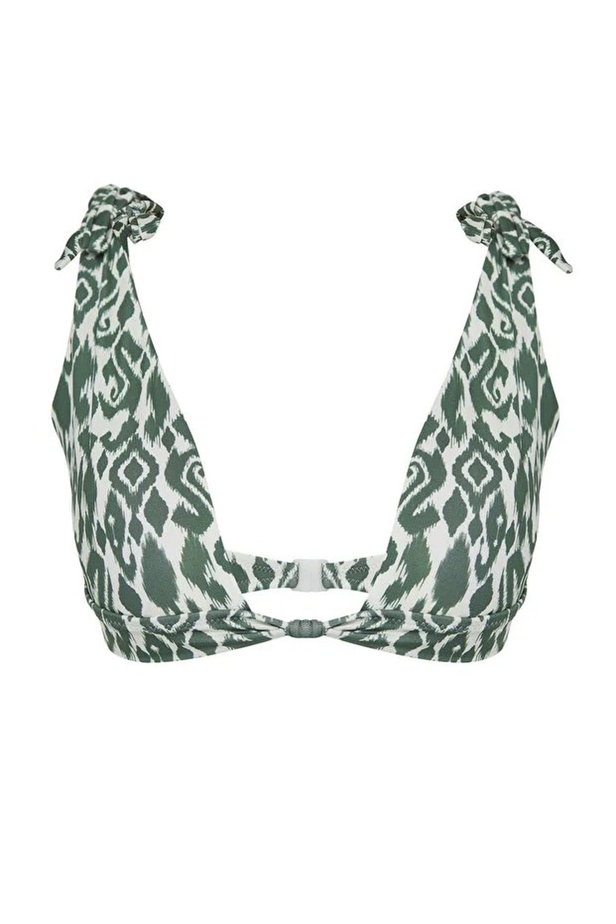 Patterned Knotted Triangle Covered Bikini Top