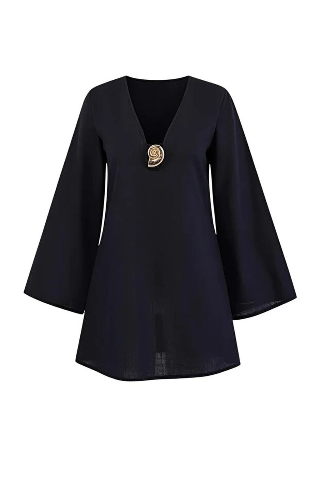 V Neck Long Sleeve Accessory Detail Beach Mini Dress