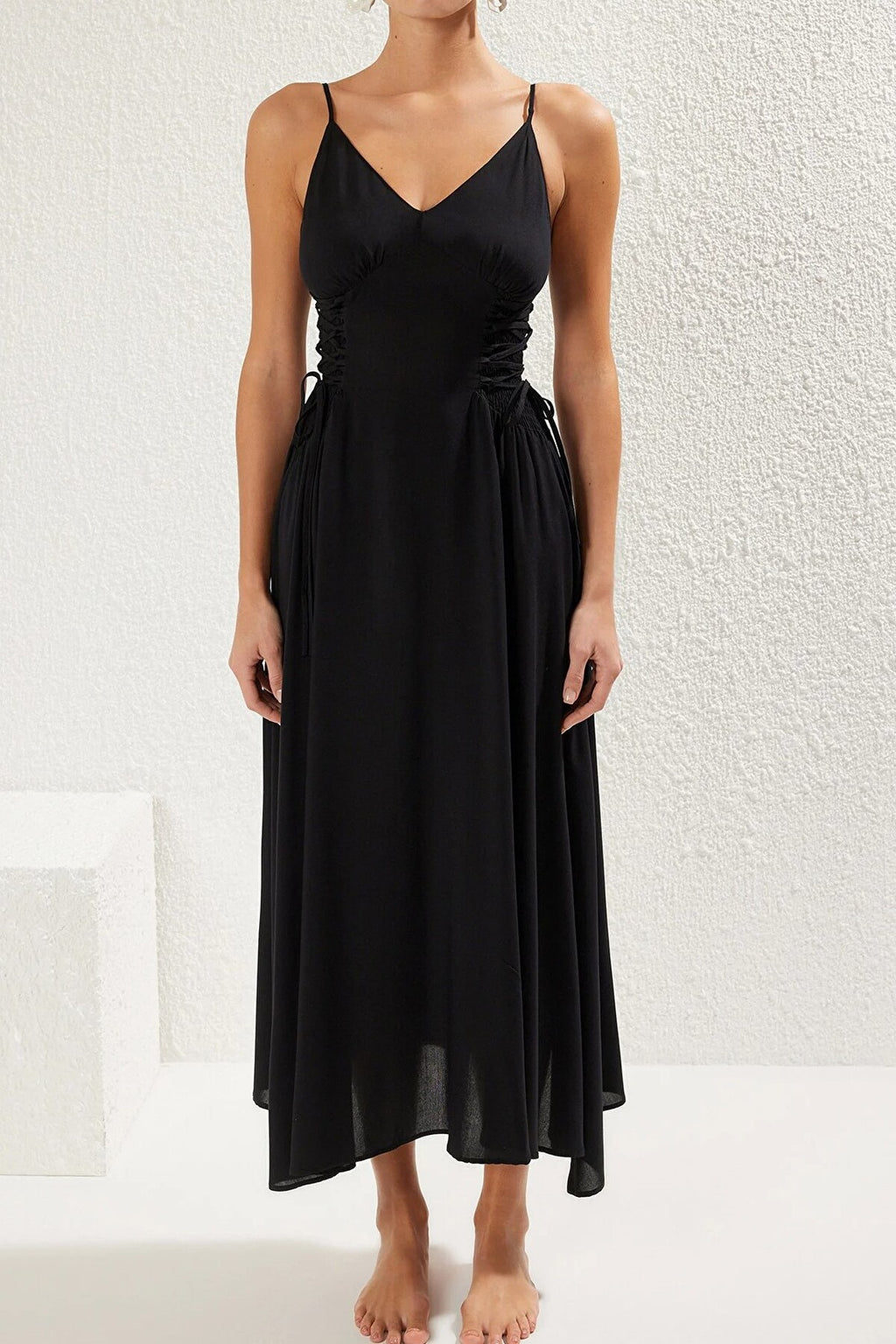 Woven Maxi Beach Dress with Tie Detail