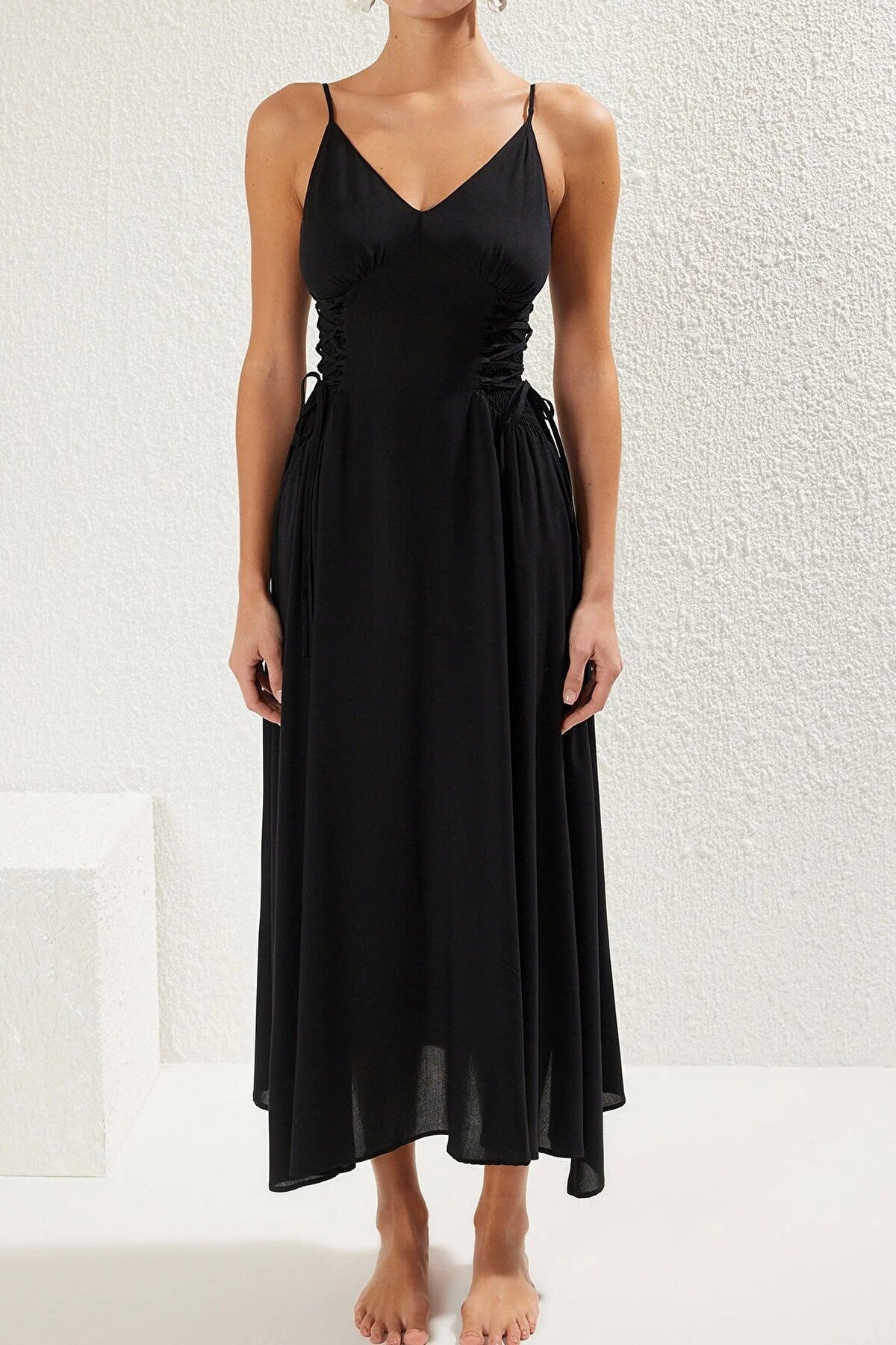 Woven Maxi Beach Dress with Tie Detail