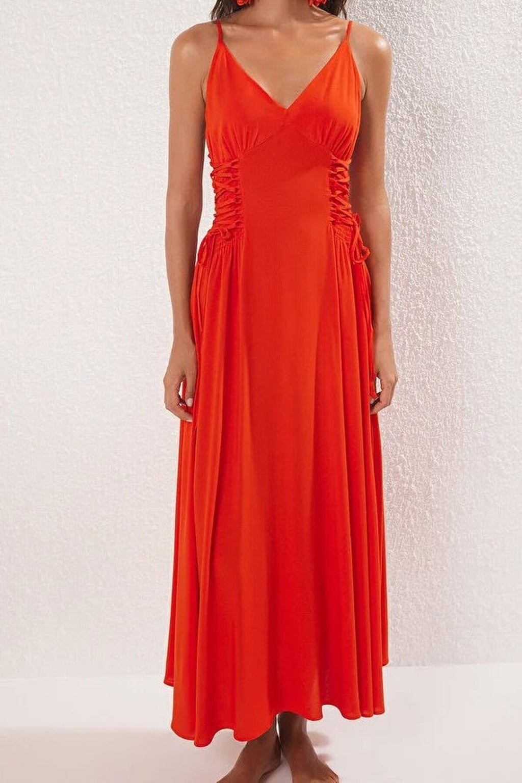 Woven Maxi Beach Dress with Tie Detail