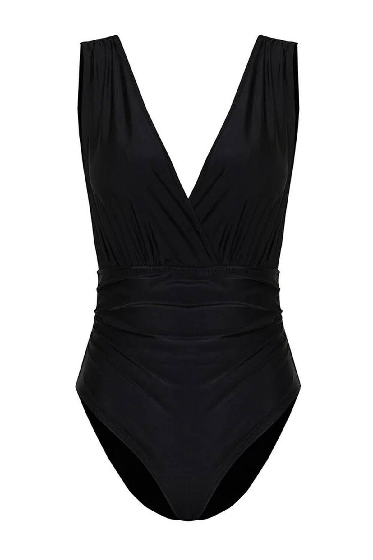 Draped Deep V-Neck Padded Regular Swimsuit