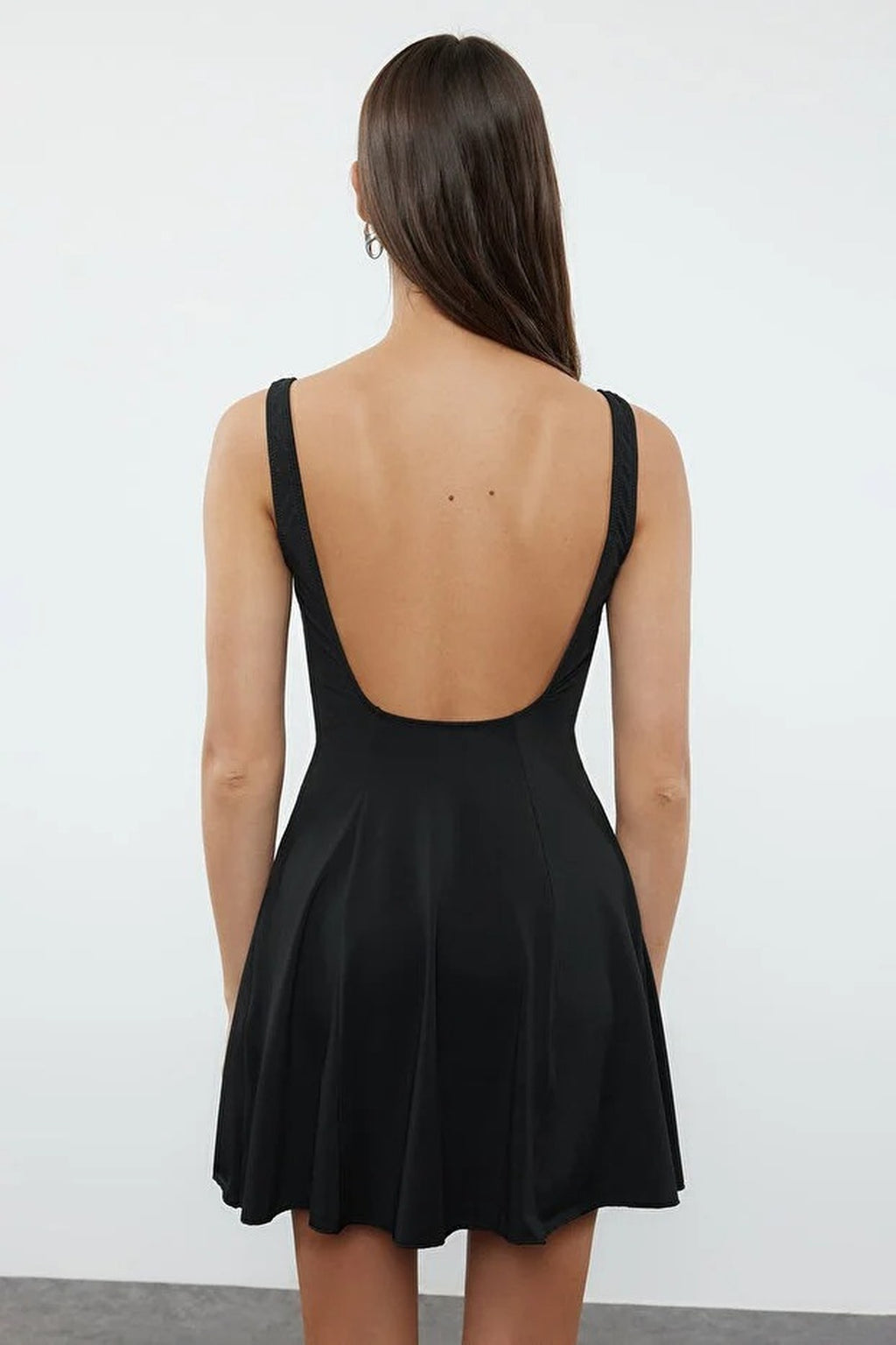 Plain Square Neck Covered Basic Skirt Swimsuit
