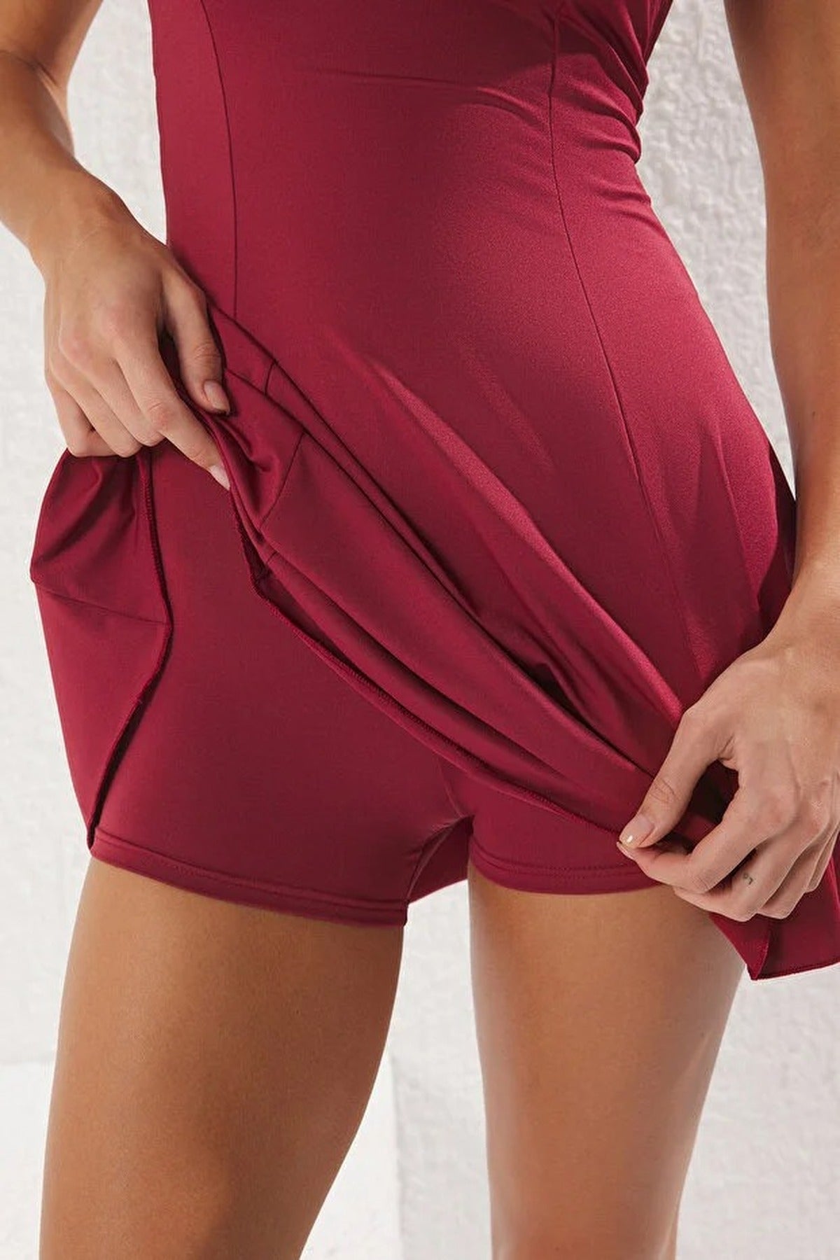 Plain Square Neck Covered Basic Skirt Swimsuit