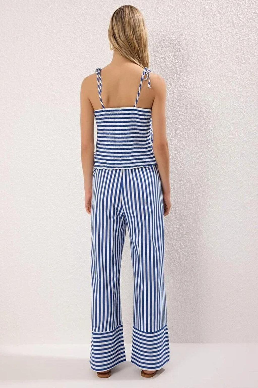 Strapless Thin Strap Blouse and Wide Leg Trousers Co-ord