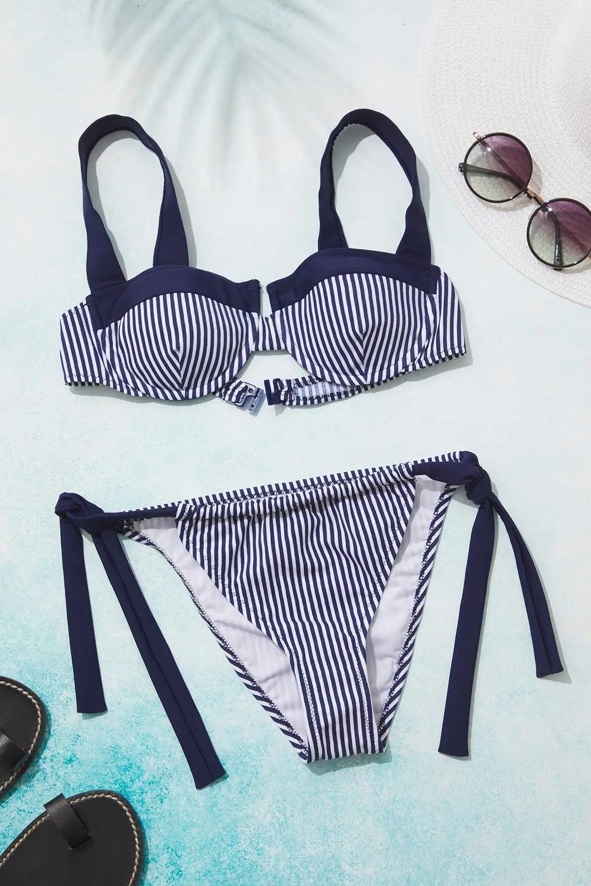 Striped Color Block Regular Waist Bikini Bottom