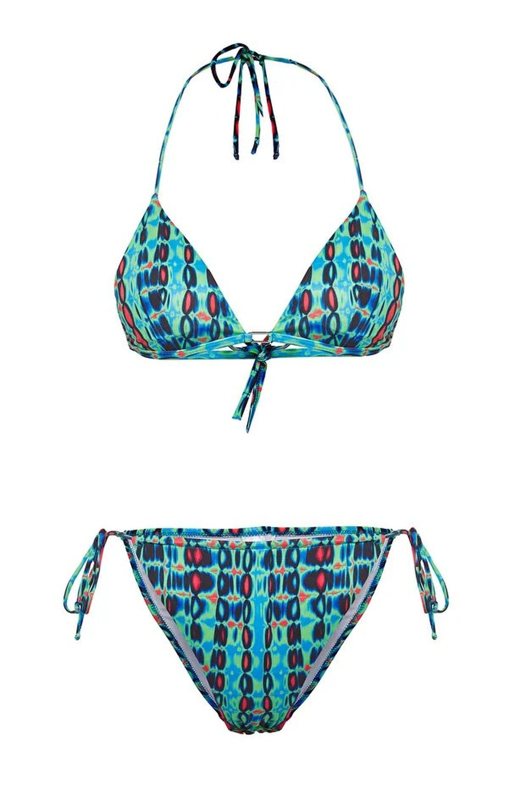 Geometric Patterned Triangle Padded Brazilian Regular Waist Bikini Set with Accessories