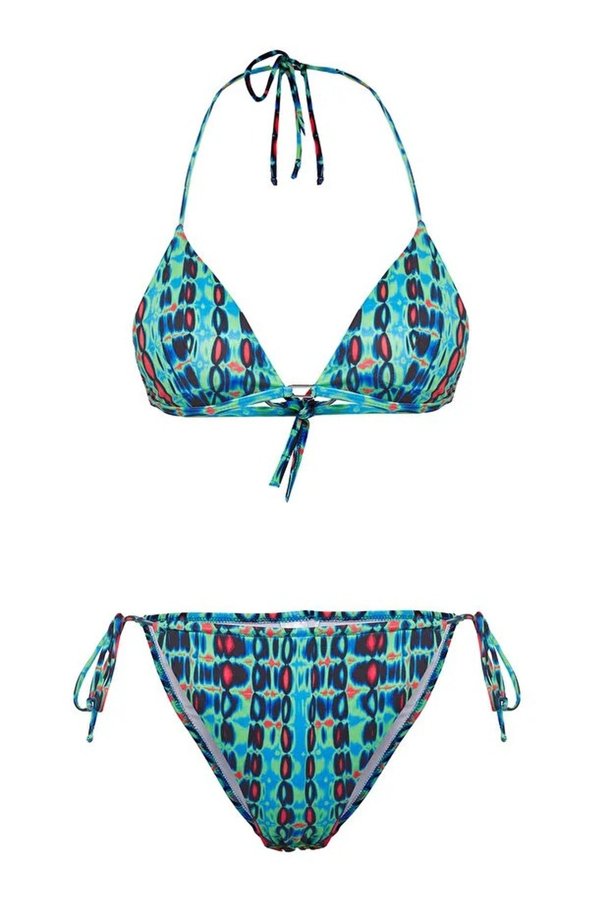 Geometric Patterned Triangle Padded Brazilian Regular Waist Bikini Set with Accessories