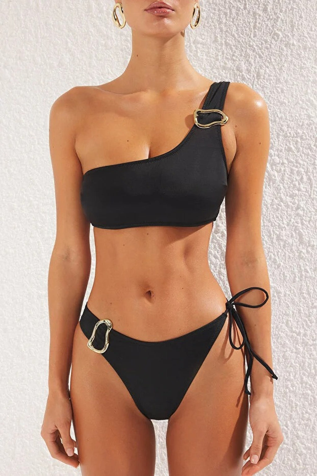 One-Shoulder Covered Regular Waist Bikini Set with Accessories