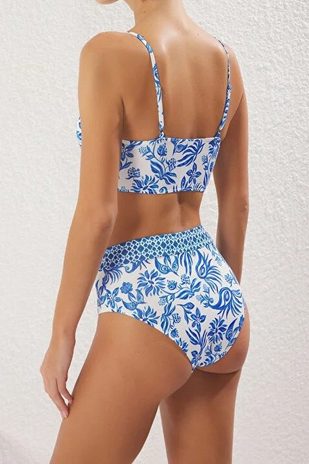 Floral Pattern Triangle Covered Hipster High Waist Bikini Set