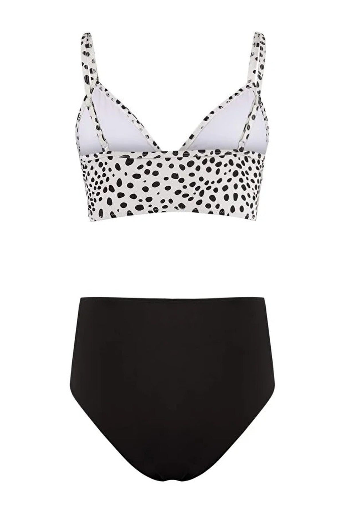 Polka Dot Draped Triangle Covered Hipster High Waist Bikini Set