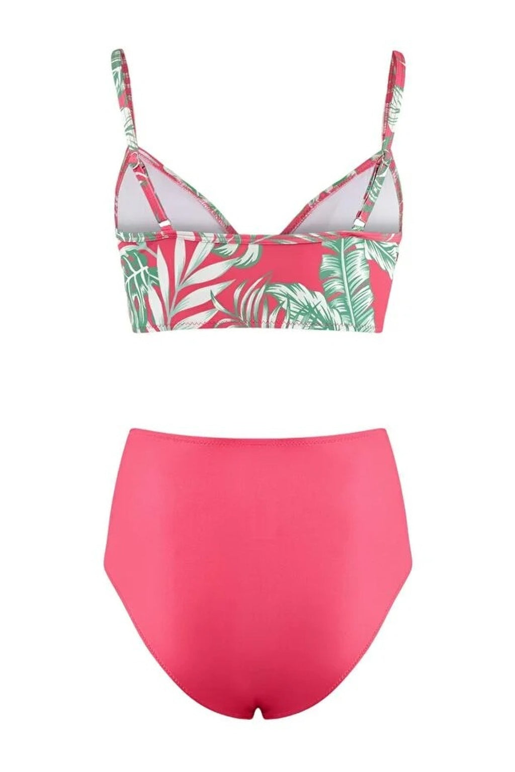 Tropical Patterned Draped Triangle Covered Hipster High Waist Bikini Set
