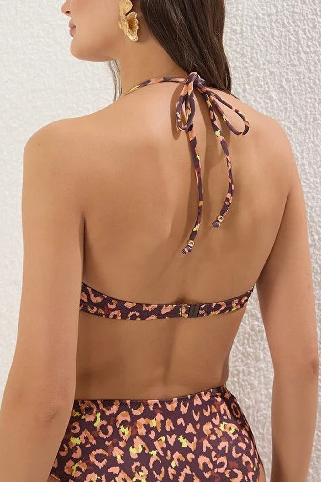 Leopard Print V-Wire Balconette Covered Bikini Top