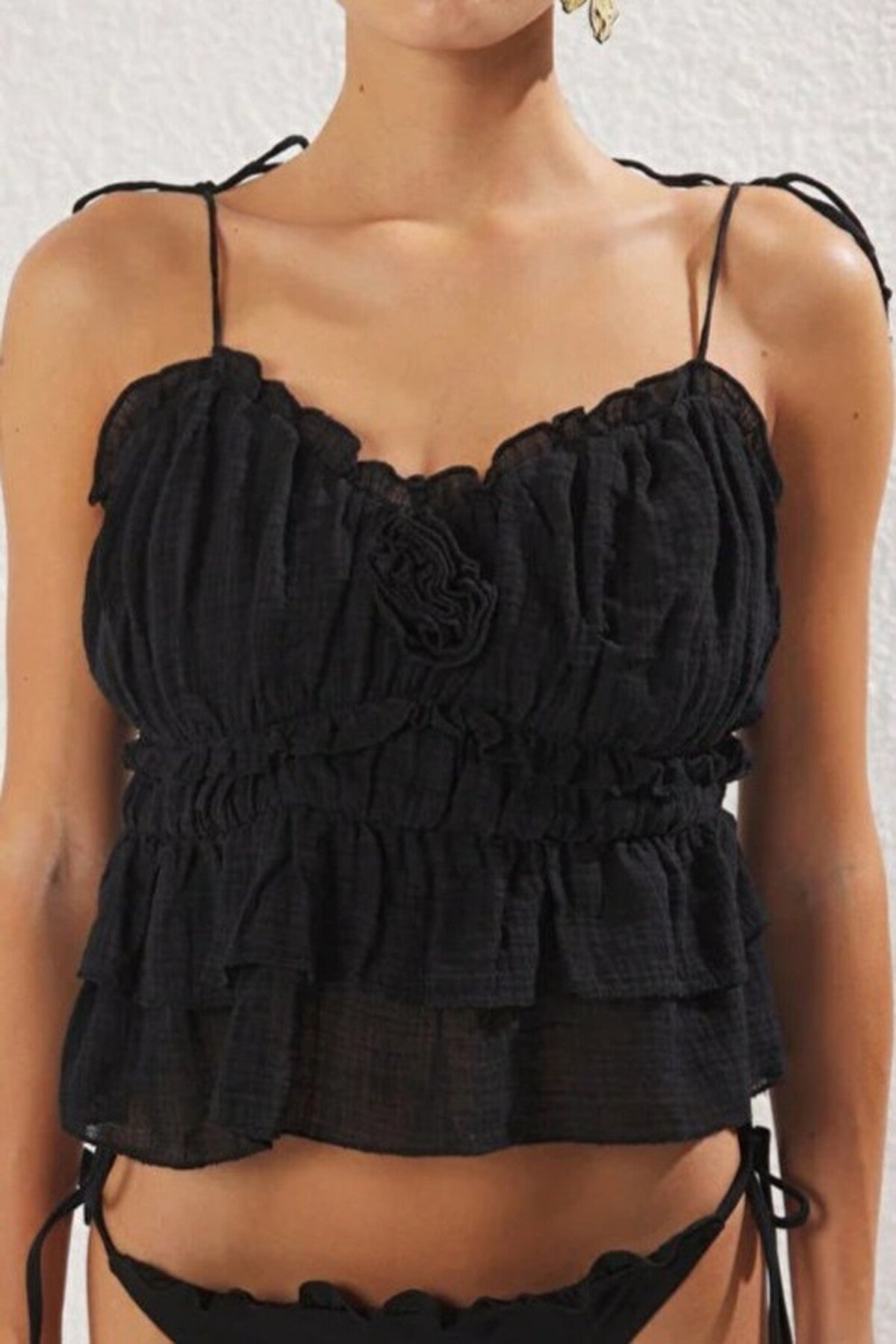 Woven Floral Applique Blouse