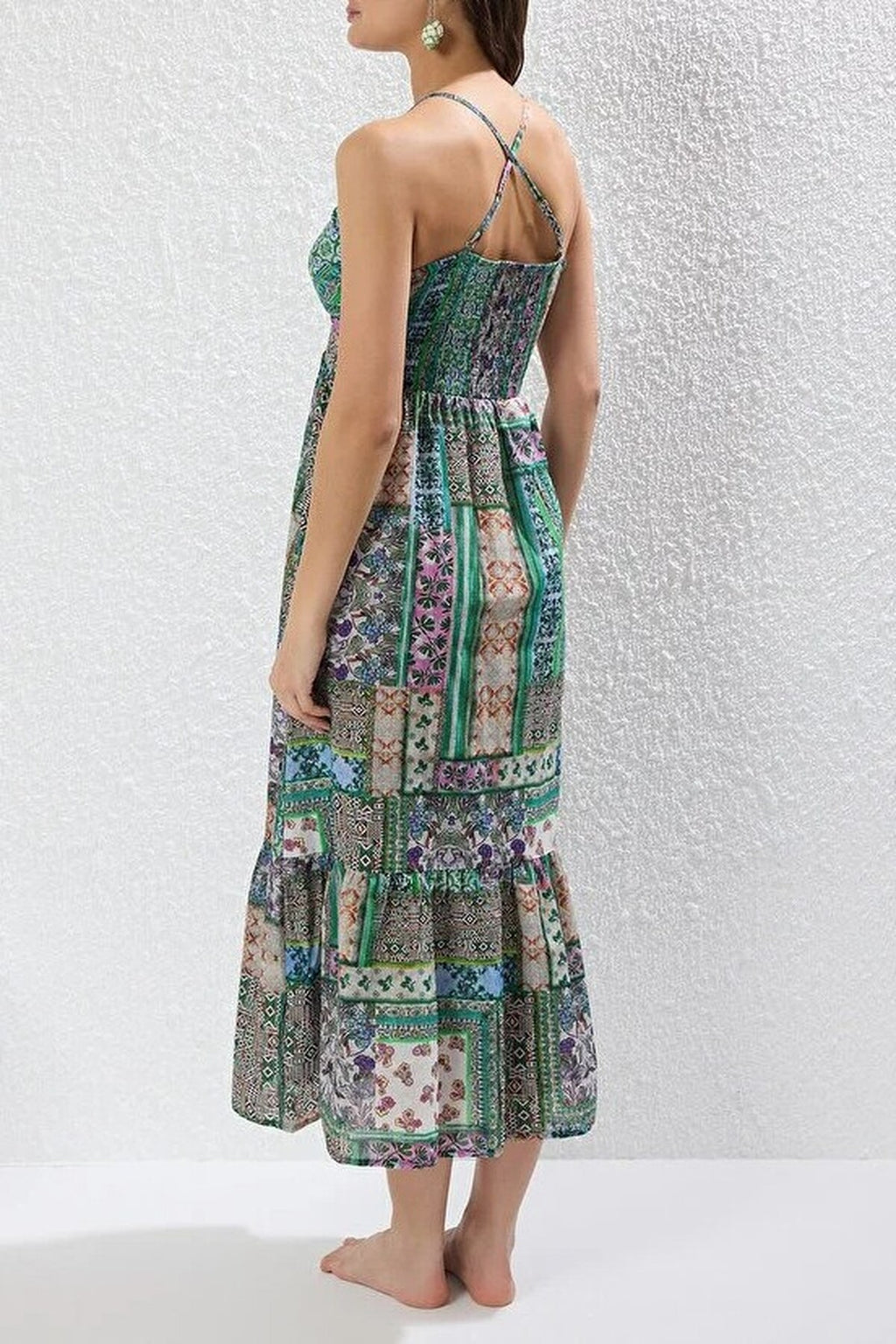 Ethnic Patterned Woven Cut-out 100% Cotton Maxi Beach Dress