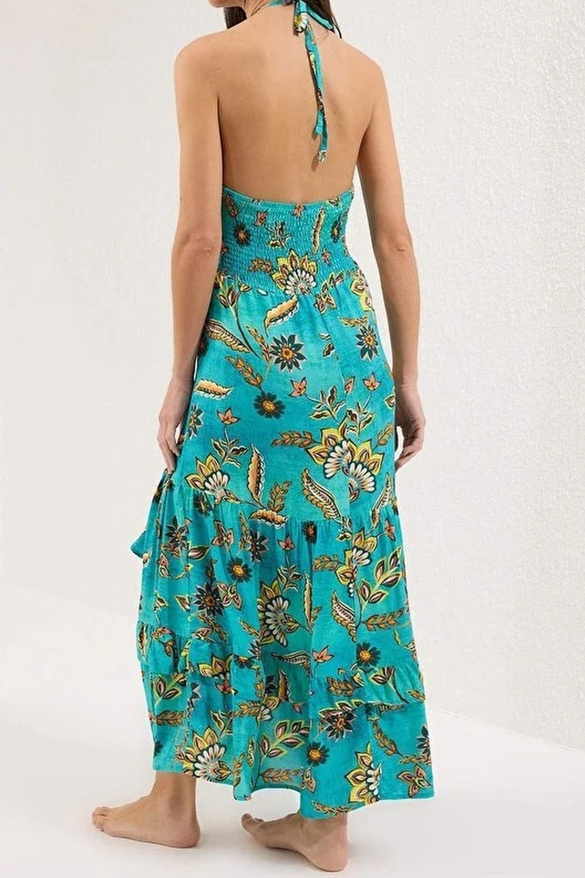 Patterned Woven Ruffled Maxi Beach Dress