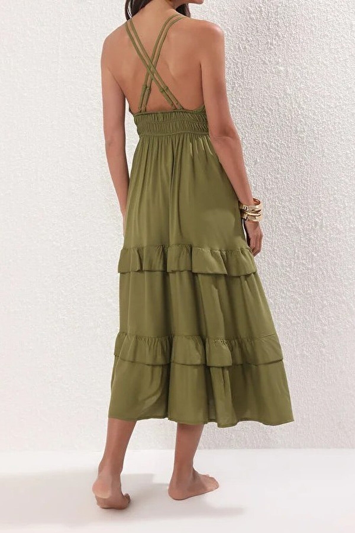 Woven Ruched Maxi Beach Dress