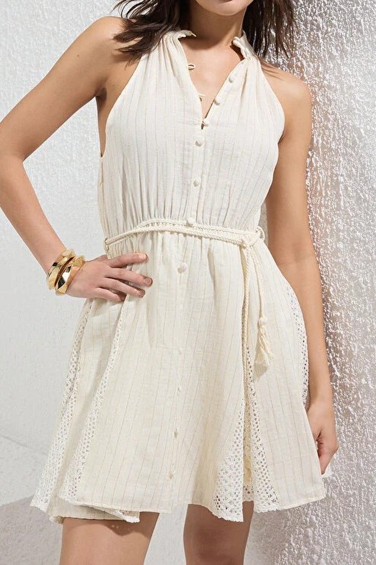 Woven Ruffled Beach Mini Dress
