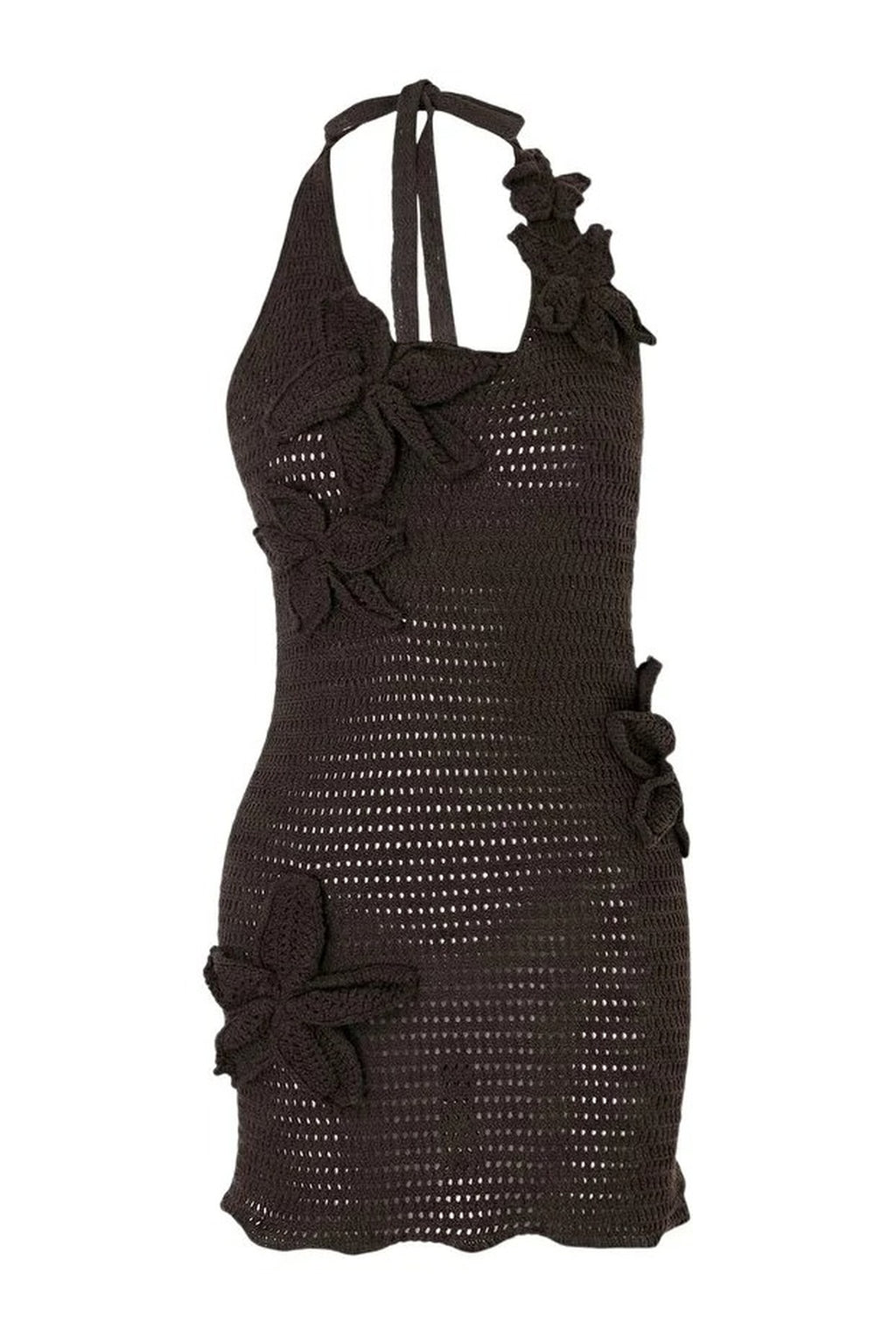 Knitted Floral Applique Beach Mini Dress
