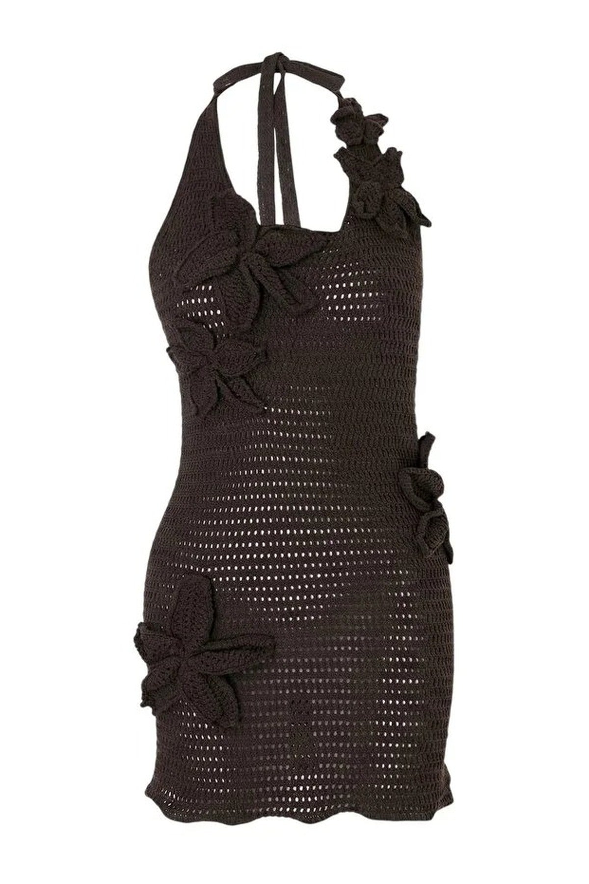 Knitted Floral Applique Beach Mini Dress