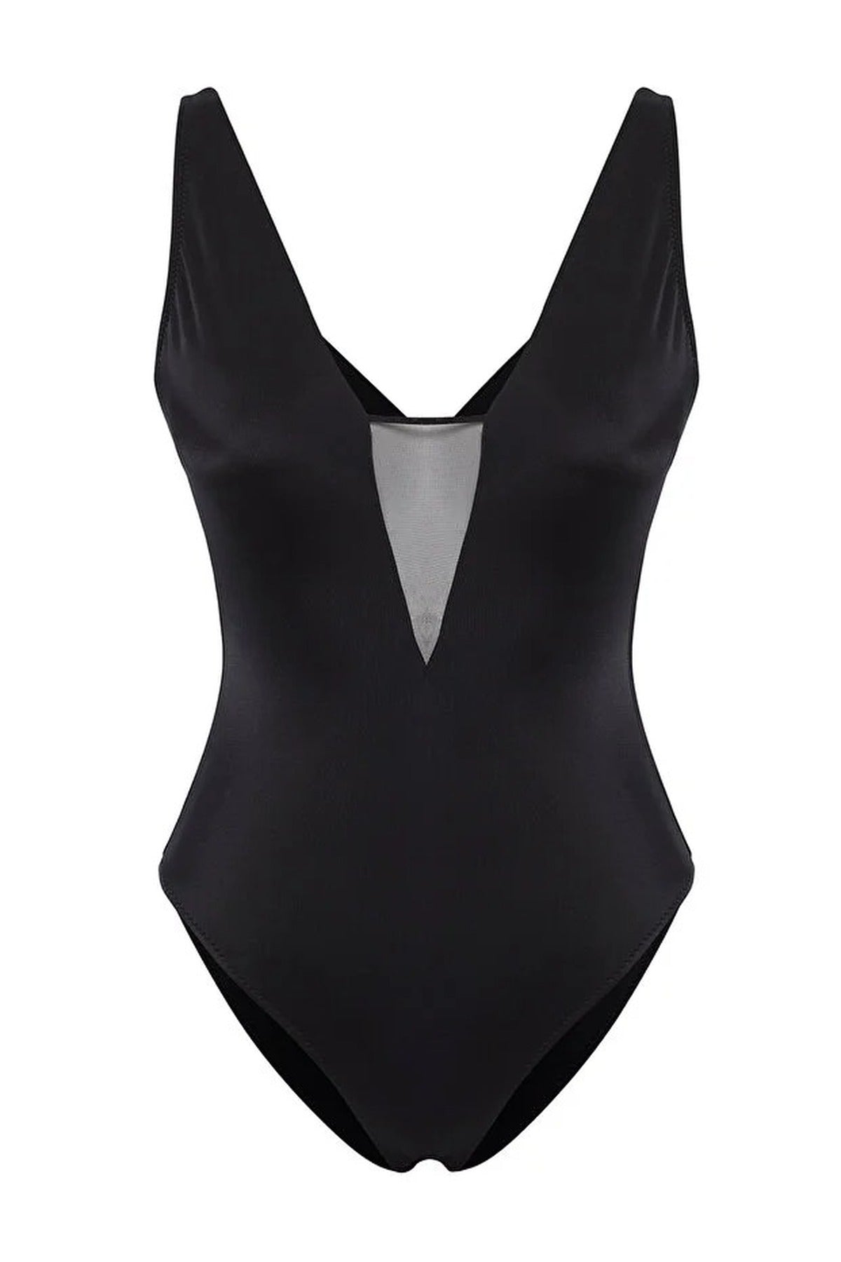 Mesh Detail Deep V-Neck Covered Brazilian Swimsuit