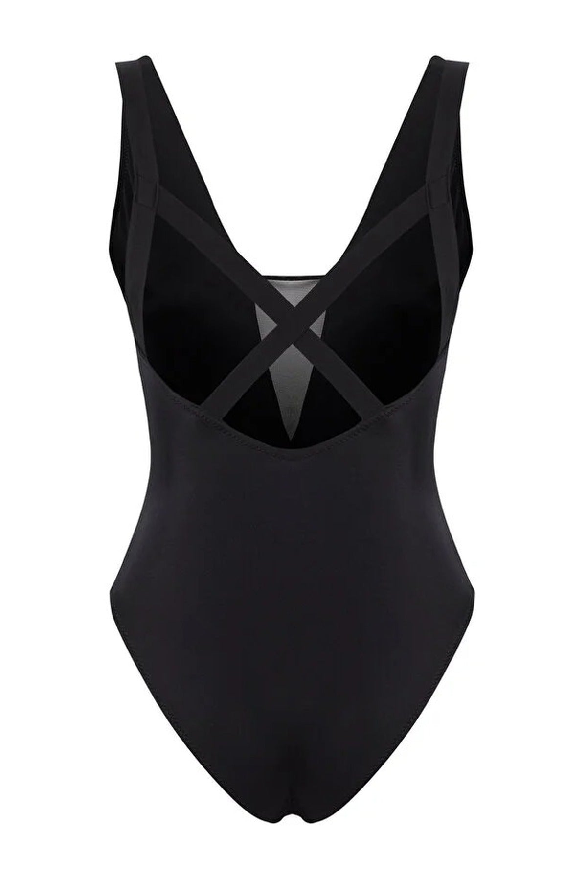 Mesh Detail Deep V-Neck Covered Brazilian Swimsuit