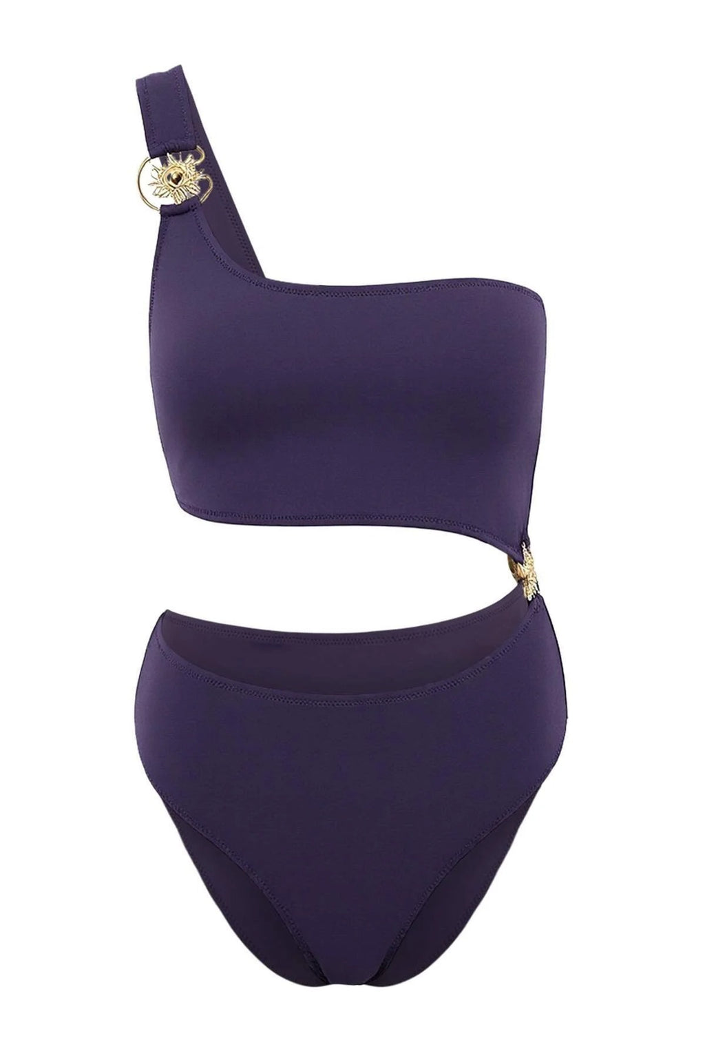 One-Shoulder Premium Cut-Out Detail Regular Swimsuit with Sun Accessory