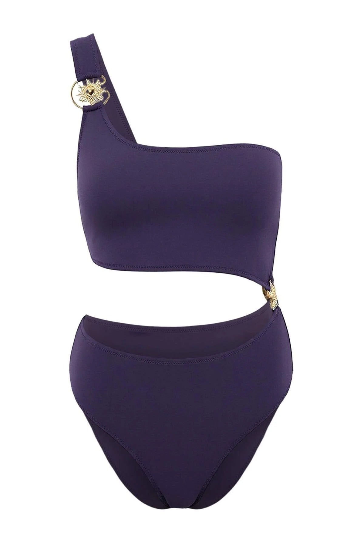 One-Shoulder Premium Cut-Out Detail Regular Swimsuit with Sun Accessory
