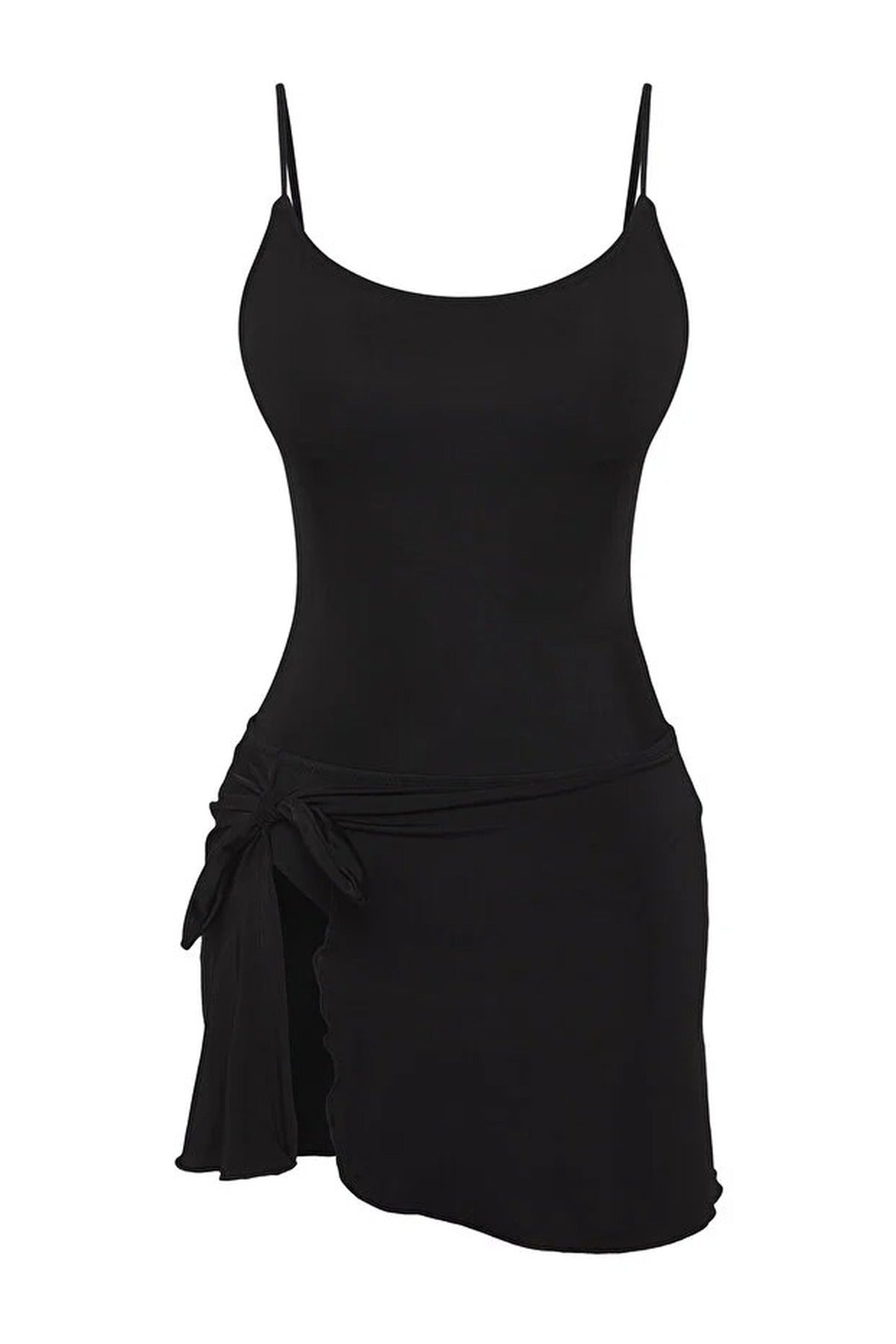 Tie-Up Square Neck Covered Skirt Swimsuit