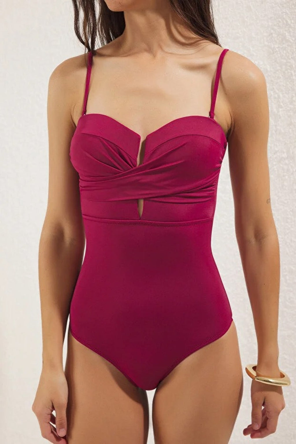 Draped Strapless Covered Hipster Swimsuit