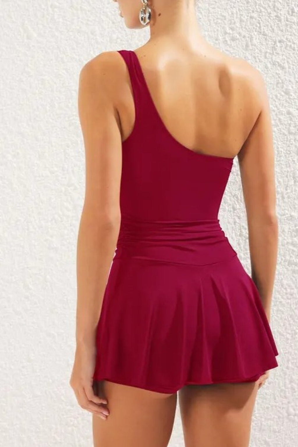 One-Shoulder Covered Short Skirt Basic Swimsuit