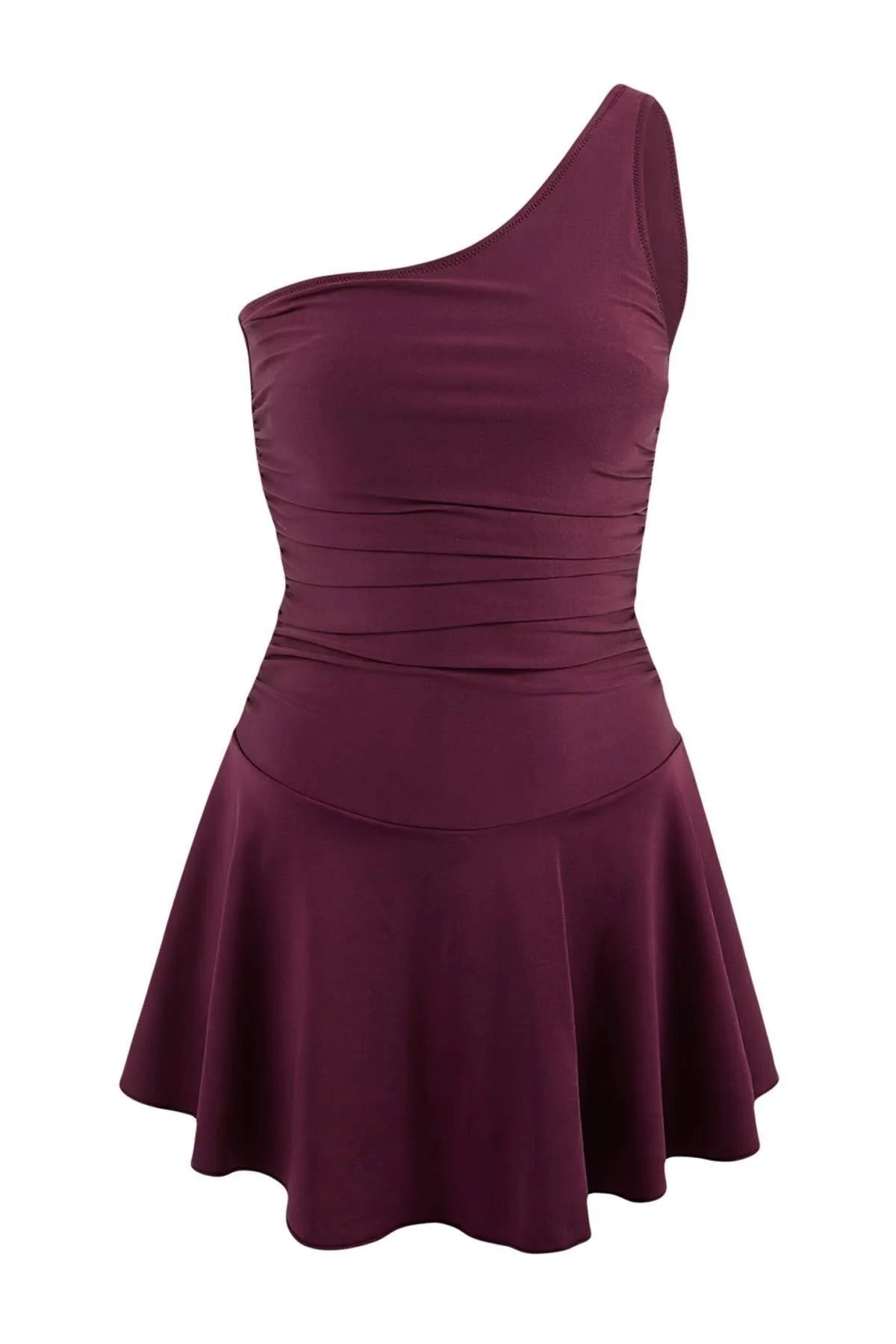 One-Shoulder Covered Short Skirt Basic Swimsuit