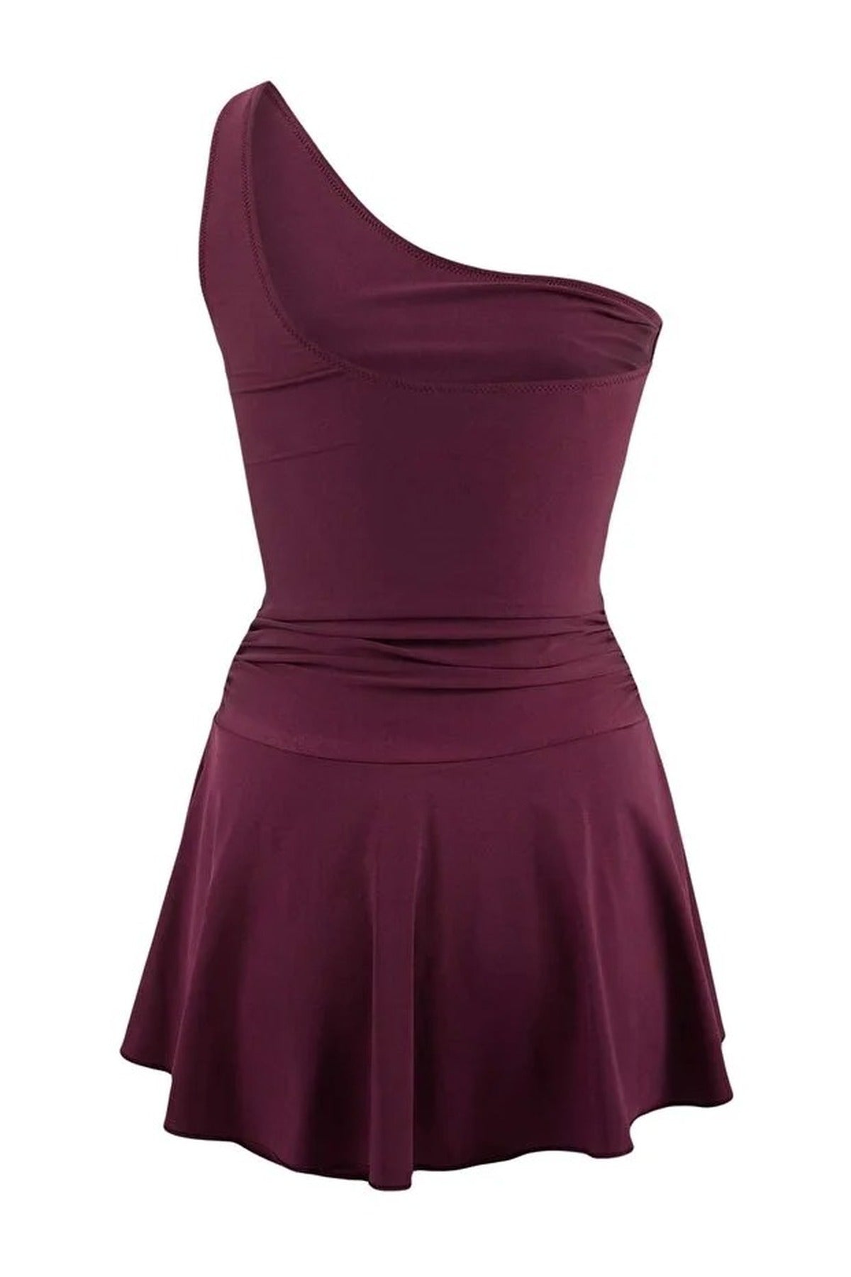 One-Shoulder Covered Short Skirt Basic Swimsuit