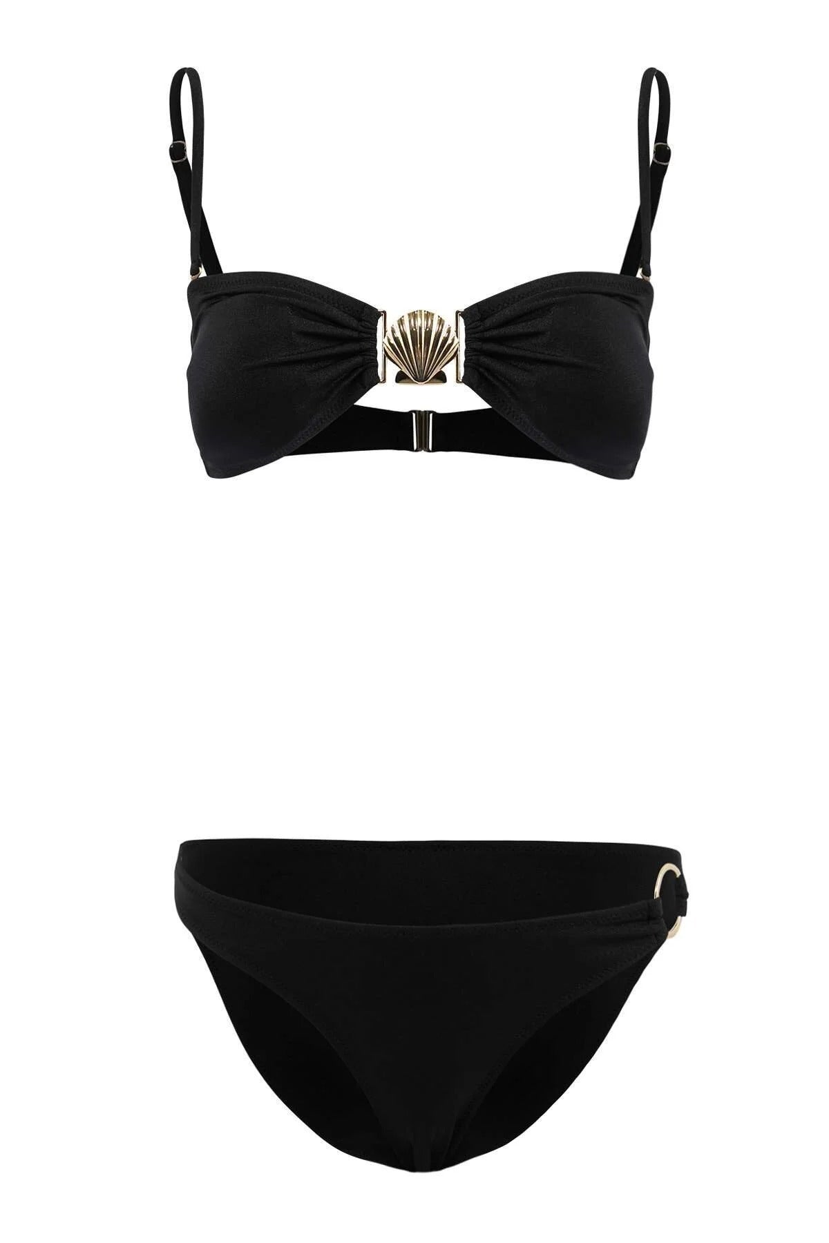 Strapless Padded Low-Waist Regular Bikini Set with Accessories