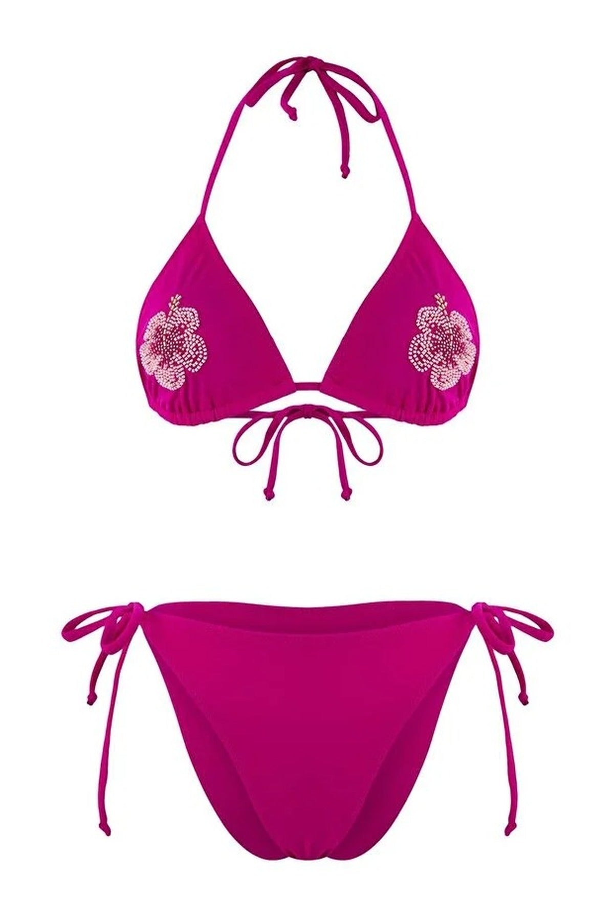 Beaded Accessory Triangle Padded Regular Waist Bikini Set