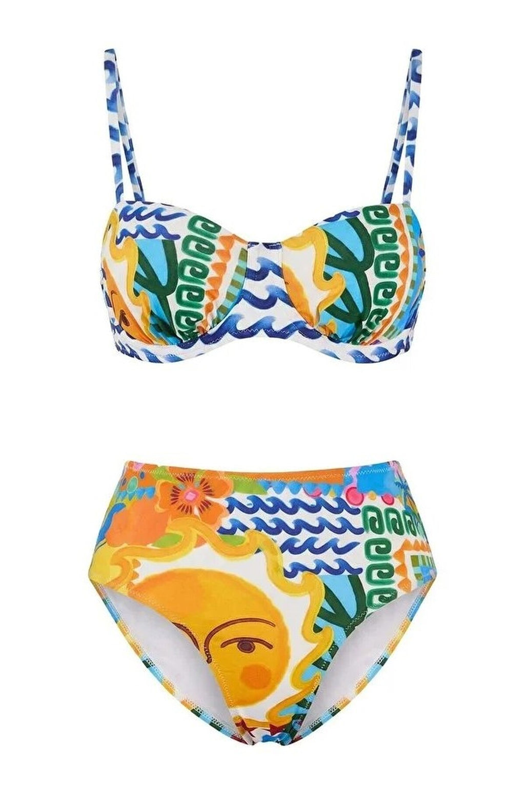 Tropical Patterned Balconette Padded High-Waisted Regular Bikini Set