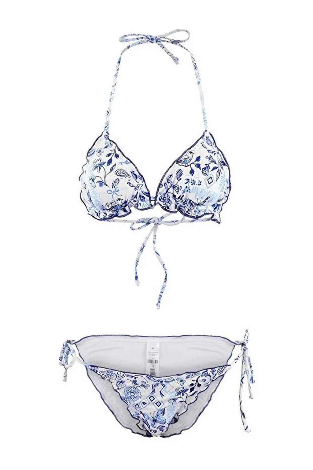 Floral Patterned Triangle Covered Ruffled Low Waist Regular Bikini Set