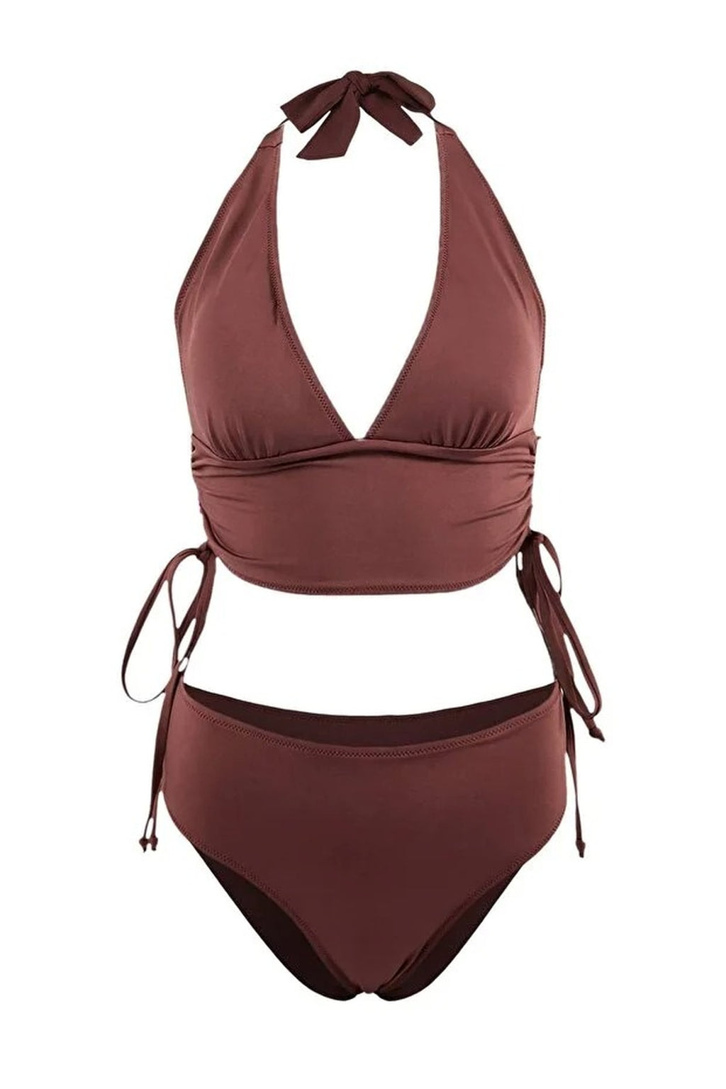 2-Piece Triangle Covered Draped Adjustable High Waist Regular Bikini Set