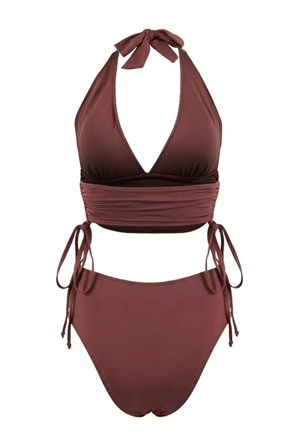 2-Piece Triangle Covered Draped Adjustable High Waist Regular Bikini Set
