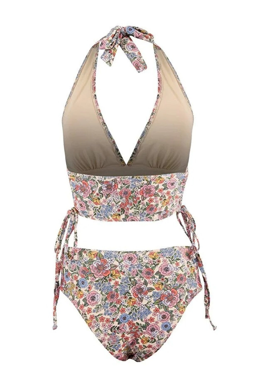 2-Piece Triangle Covered Draped Adjustable High Waist Regular Bikini Set