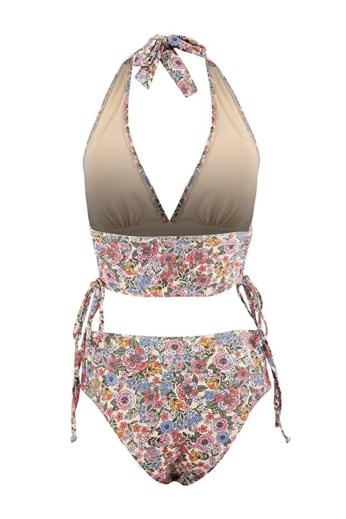 2-Piece Triangle Covered Draped Adjustable High Waist Regular Bikini Set