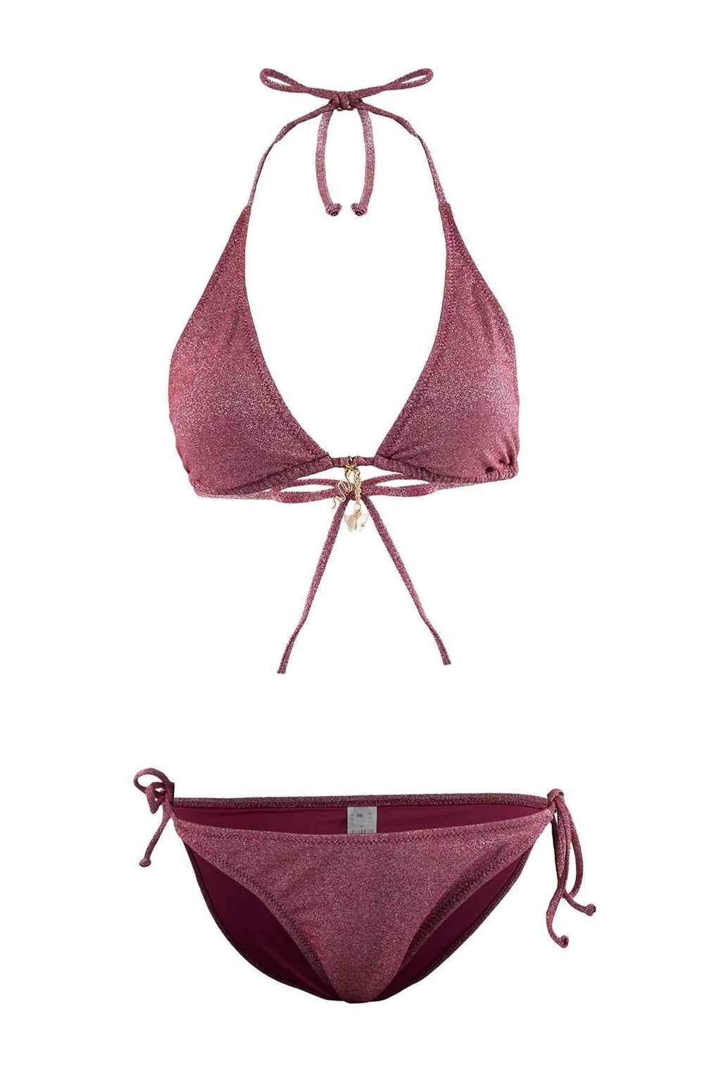 Glitter Triangle Covered Charm Accessory Normal Waist Regular Bikini Set